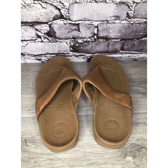 Fitflop Camel Tan Leather Flip Flop Wobble Board Sandals Women’s Sz 10M US/42EU - Picture 16 of 16